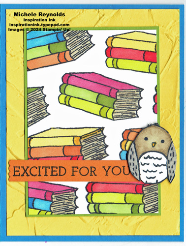 Bird's eye view bright bookish owl watermark