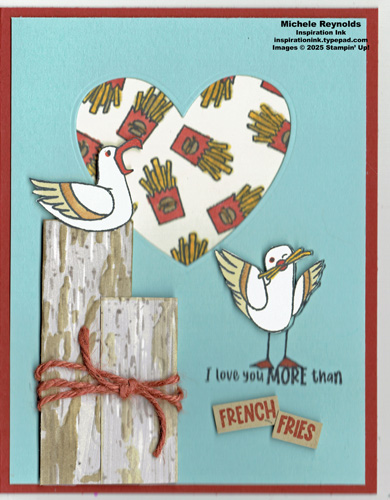 Friendly seagulls french fries heart watermark