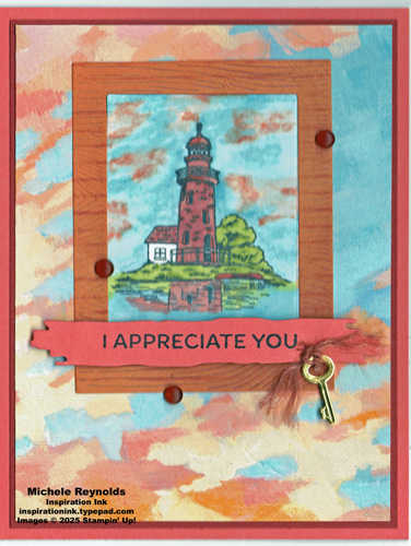 Framed scenes sunset lighthouse watermark