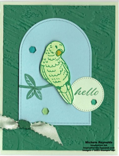 Feathered fun parakeet hello arch watermark