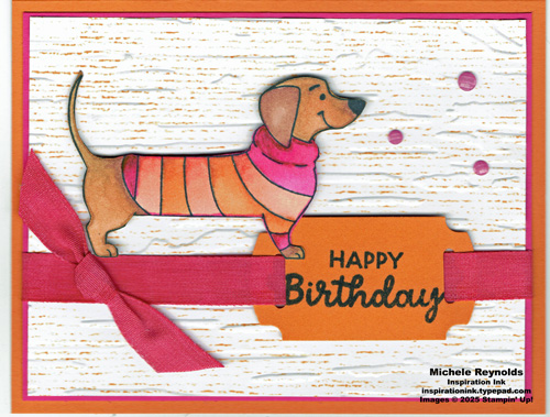 Long time no see pink and orange sweater dog watermark